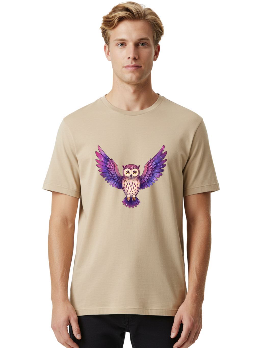 Owl-With-Galaxy-Feathers Men'S Graphic Tee, 100% Cotton, Comfortable Casual Summer Wear, Machine Washable, Vintage Camera, Old Camera, Antique Camera, Black Camera, Classic Photography, Photography Equipment, Nostalgic Device, Film Camera, Bal029