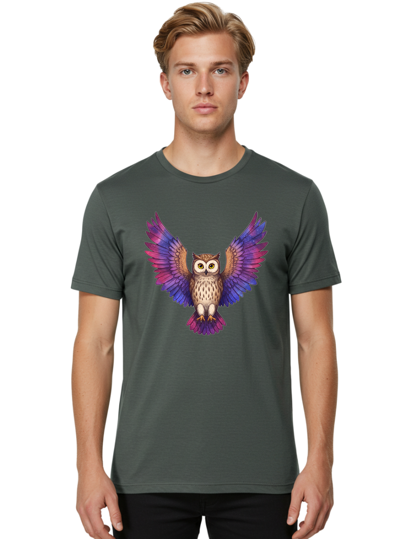 Owl-With-Galaxy-Wings Men'S Graphic Tee, 100% Cotton, Comfortable Casual Summer Wear, Machine Washable, Vintage Camera, Old Camera, Antique Camera, Black Camera, Classic Photography, Photography Equipment, Nostalgic Device, Film Camera, Bal031