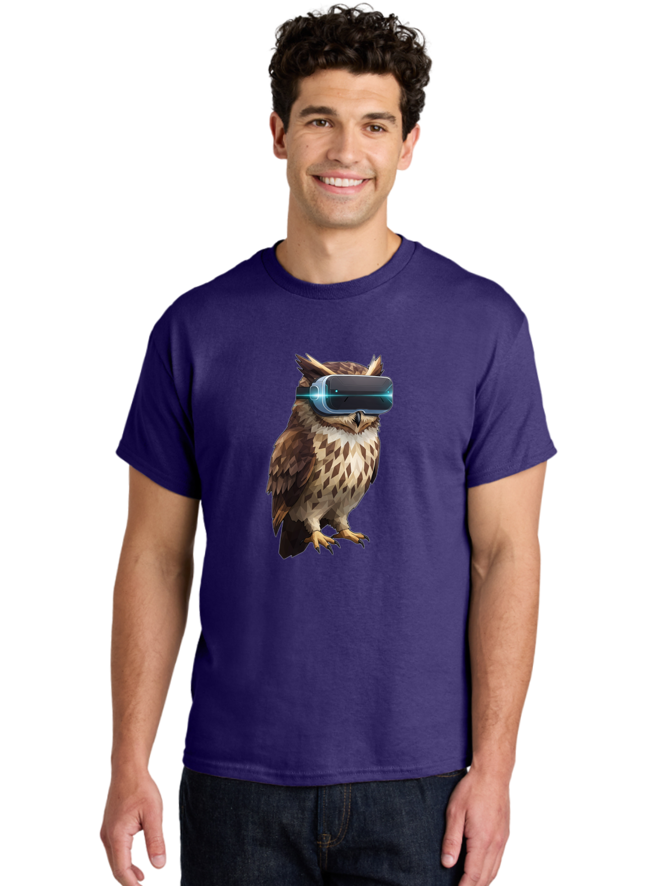 Owl-With-Vr-Headset-1 Men'S Graphic Tee, 100% Cotton, Comfortable Casual Summer Wear, Machine Washable, Vintage Camera, Old Camera, Antique Camera, Black Camera, Classic Photography, Photography Equipment, Nostalgic Device, Film Camera, Bal032