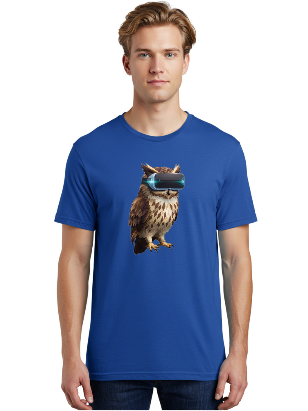Owl-With-Vr-Headset-1 Men'S Graphic Tee, 100% Cotton, Comfortable Casual Summer Wear, Machine Washable, Vintage Camera, Old Camera, Antique Camera, Black Camera, Classic Photography, Photography Equipment, Nostalgic Device, Film Camera, Bal032