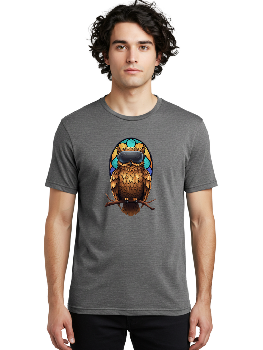 Owl-With-Vr-Headset-5 Men'S Graphic Tee, 100% Cotton, Comfortable Casual Summer Wear, Machine Washable, Vintage Camera, Old Camera, Antique Camera, Black Camera, Classic Photography, Photography Equipment, Nostalgic Device, Film Camera, Bal036