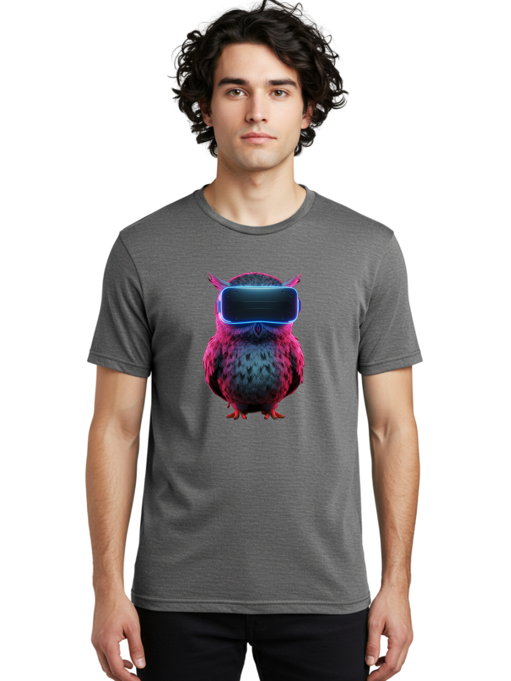 Owl-With-Vr-Headset Men'S Graphic Tee, 100% Cotton, Comfortable Casual Summer Wear, Machine Washable, Vintage Camera, Old Camera, Antique Camera, Black Camera, Classic Photography, Photography Equipment, Nostalgic Device, Film Camera, Bal037