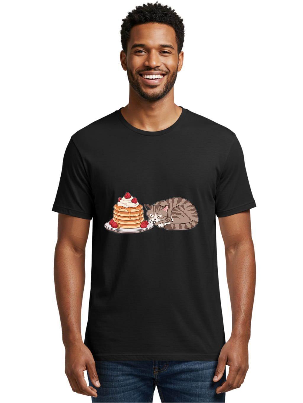 Pancakes-Cat Men'S Graphic Tee, 100% Cotton, Comfortable Casual Summer Wear, Machine Washable, Vintage Camera, Old Camera, Antique Camera, Black Camera, Classic Photography, Photography Equipment, Nostalgic Device, Film Camera, Camera Art Bal041