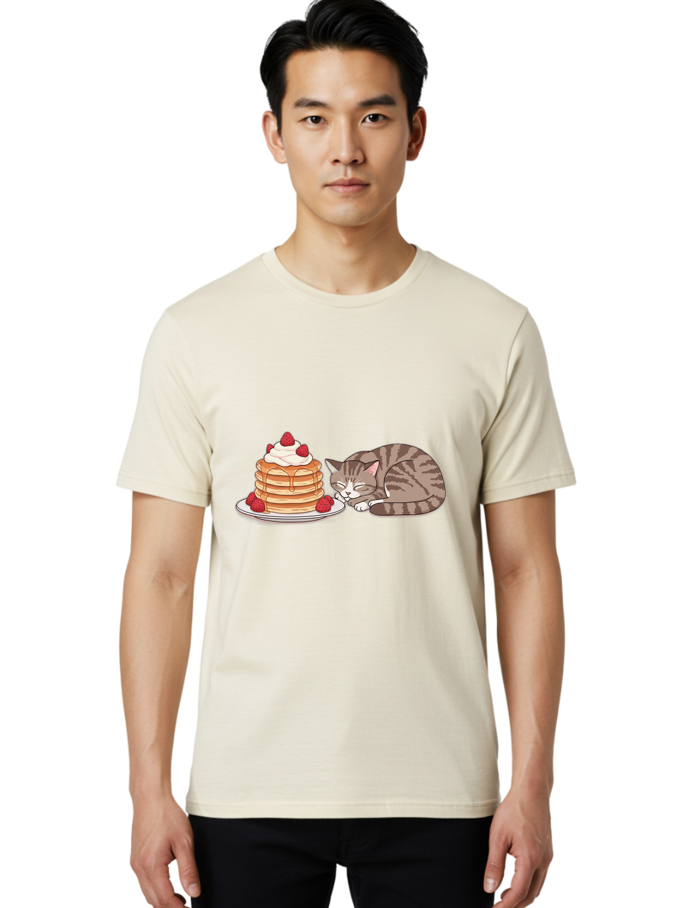 Pancakes-Cat Men'S Graphic Tee, 100% Cotton, Comfortable Casual Summer Wear, Machine Washable, Vintage Camera, Old Camera, Antique Camera, Black Camera, Classic Photography, Photography Equipment, Nostalgic Device, Film Camera, Camera Art Bal041