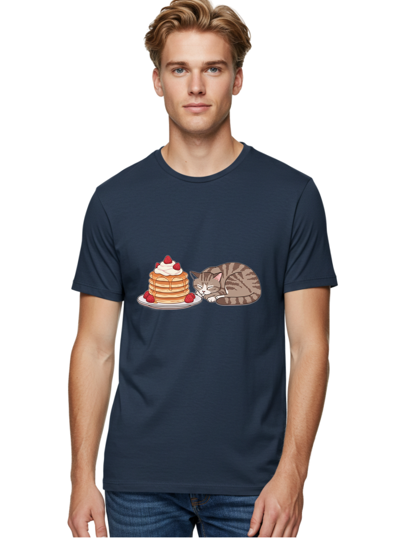 Pancakes-Cat Men'S Graphic Tee, 100% Cotton, Comfortable Casual Summer Wear, Machine Washable, Vintage Camera, Old Camera, Antique Camera, Black Camera, Classic Photography, Photography Equipment, Nostalgic Device, Film Camera, Camera Art Bal041