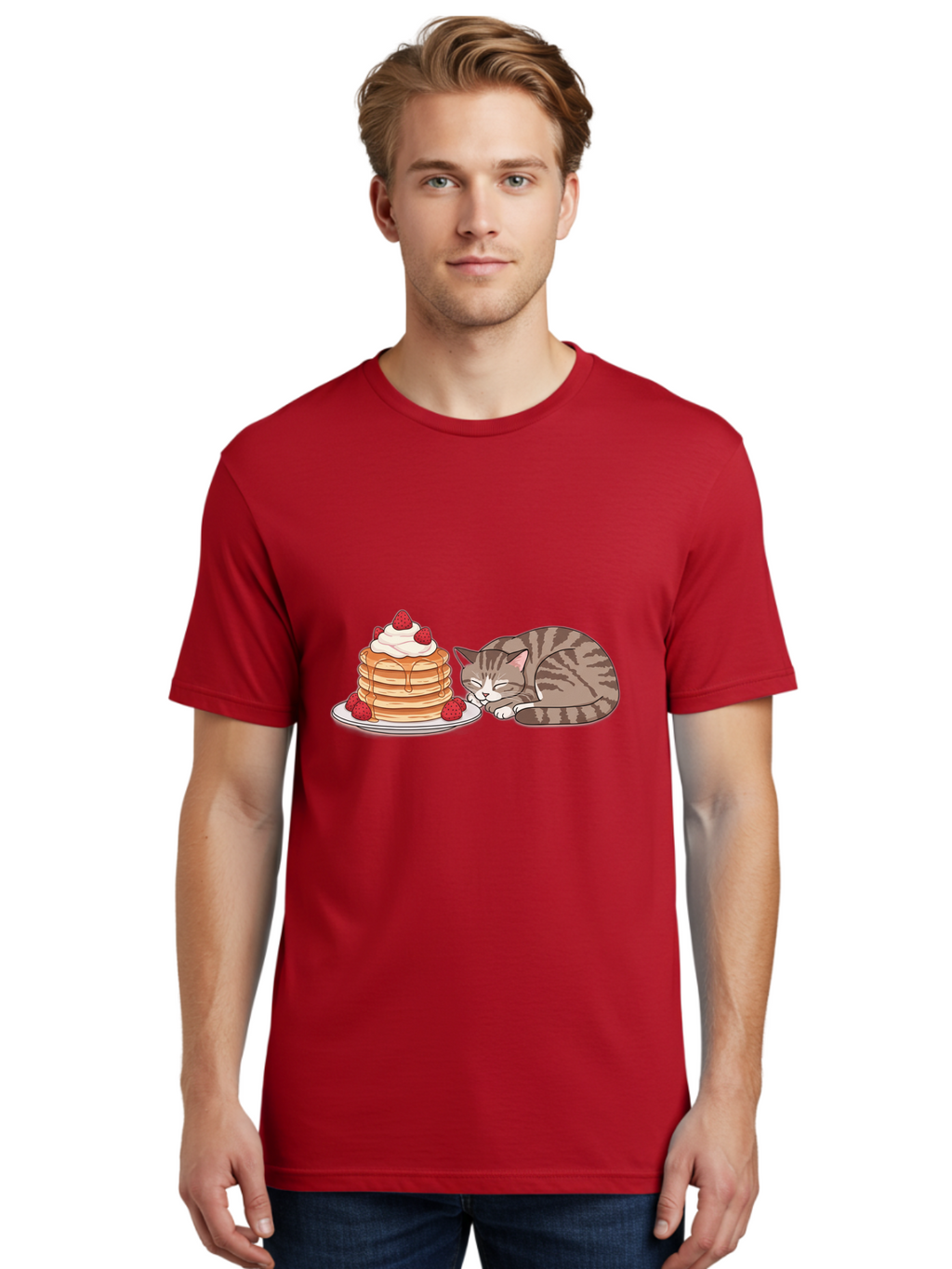 Pancakes-Cat Men'S Graphic Tee, 100% Cotton, Comfortable Casual Summer Wear, Machine Washable, Vintage Camera, Old Camera, Antique Camera, Black Camera, Classic Photography, Photography Equipment, Nostalgic Device, Film Camera, Camera Art Bal041