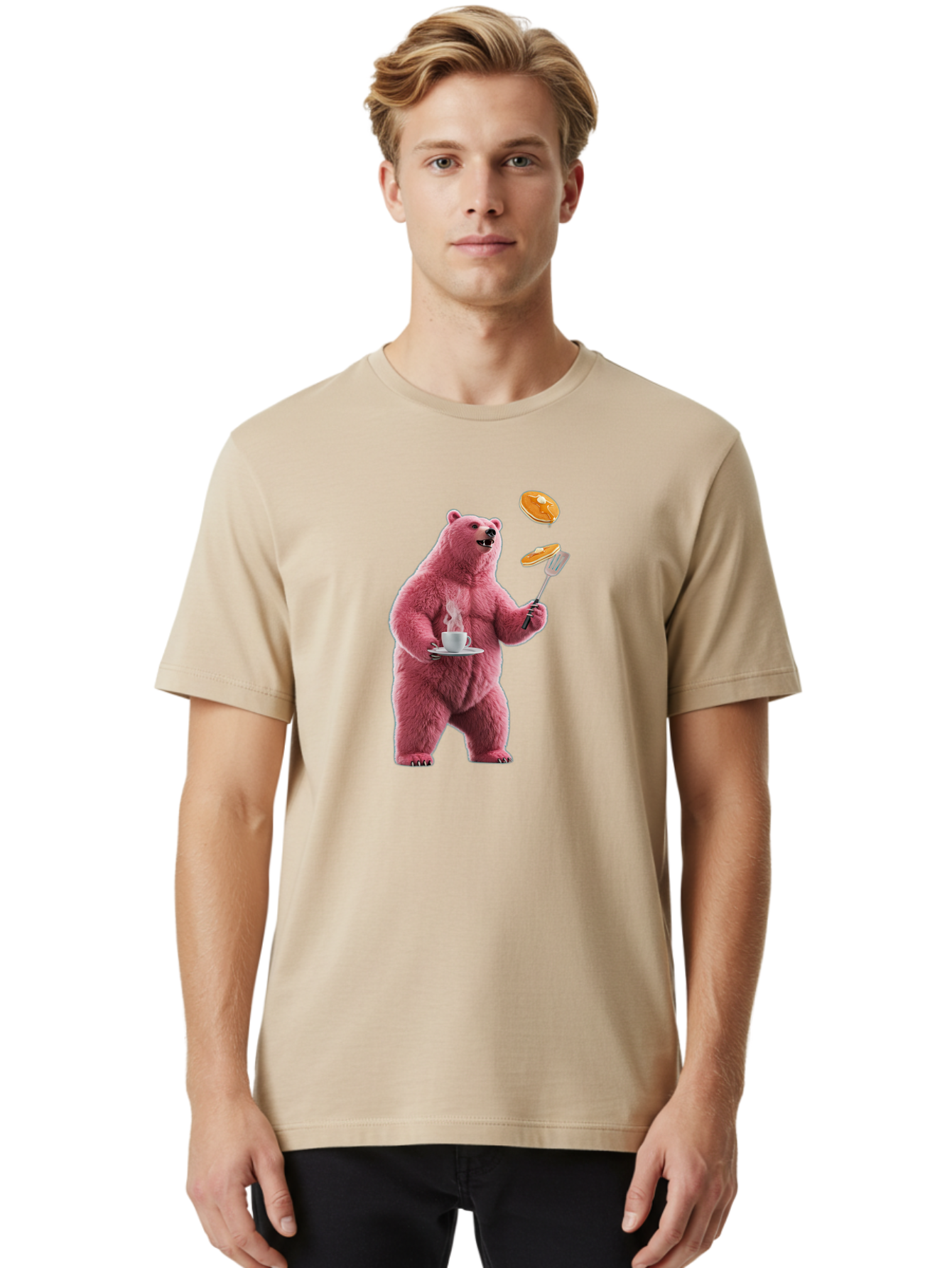 Pink-Bear-Cooking-Pancakes Men'S Graphic Tee, 100% Cotton, Comfortable Casual Summer Wear, Machine Washable, Vintage Camera, Old Camera, Antique Camera, Black Camera, Classic Photography, Photography Equipment, Nostalgic Device, Film Camera, Bal077