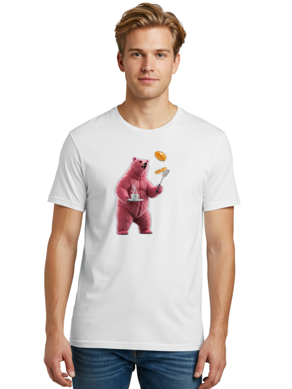 Pink-Bear-Cooking-Pancakes Men'S Graphic Tee, 100% Cotton, Comfortable Casual Summer Wear, Machine Washable, Vintage Camera, Old Camera, Antique Camera, Black Camera, Classic Photography, Photography Equipment, Nostalgic Device, Film Camera, Bal077