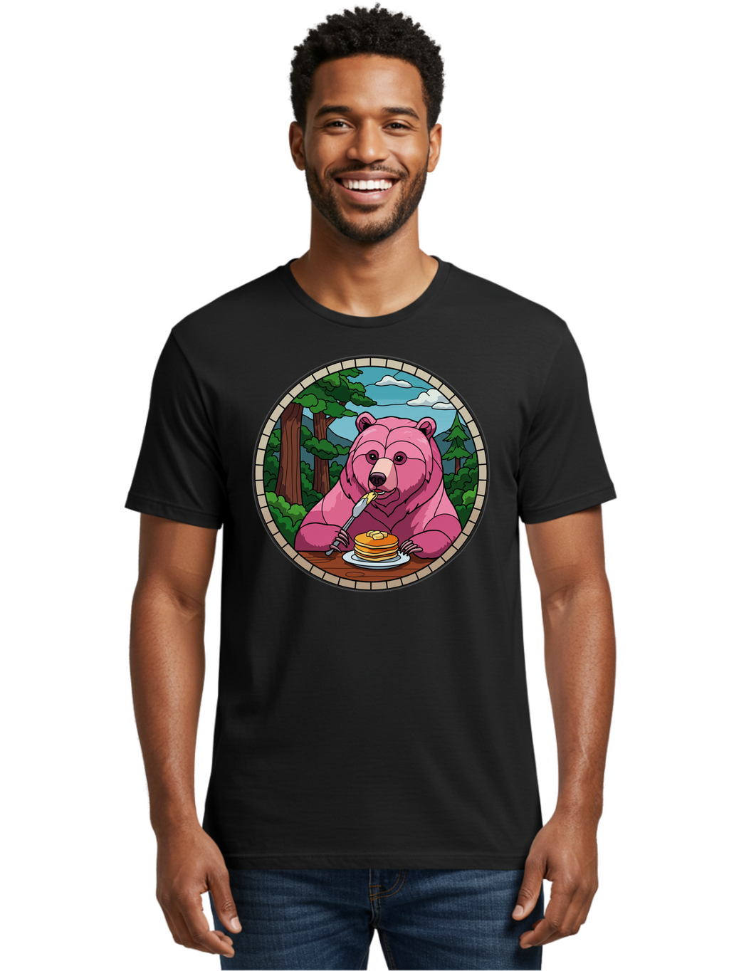 Pink-Bear-Eating-Pancakes Men'S Graphic Tee, 100% Cotton, Comfortable Casual Summer Wear, Machine Washable, Vintage Camera, Old Camera, Antique Camera, Black Camera, Classic Photography, Photography Equipment, Nostalgic Device, Film Camera, Bal078
