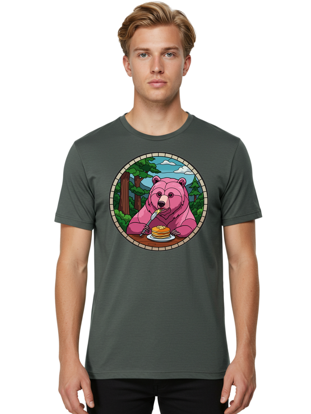 Pink-Bear-Eating-Pancakes Men'S Graphic Tee, 100% Cotton, Comfortable Casual Summer Wear, Machine Washable, Vintage Camera, Old Camera, Antique Camera, Black Camera, Classic Photography, Photography Equipment, Nostalgic Device, Film Camera, Bal078