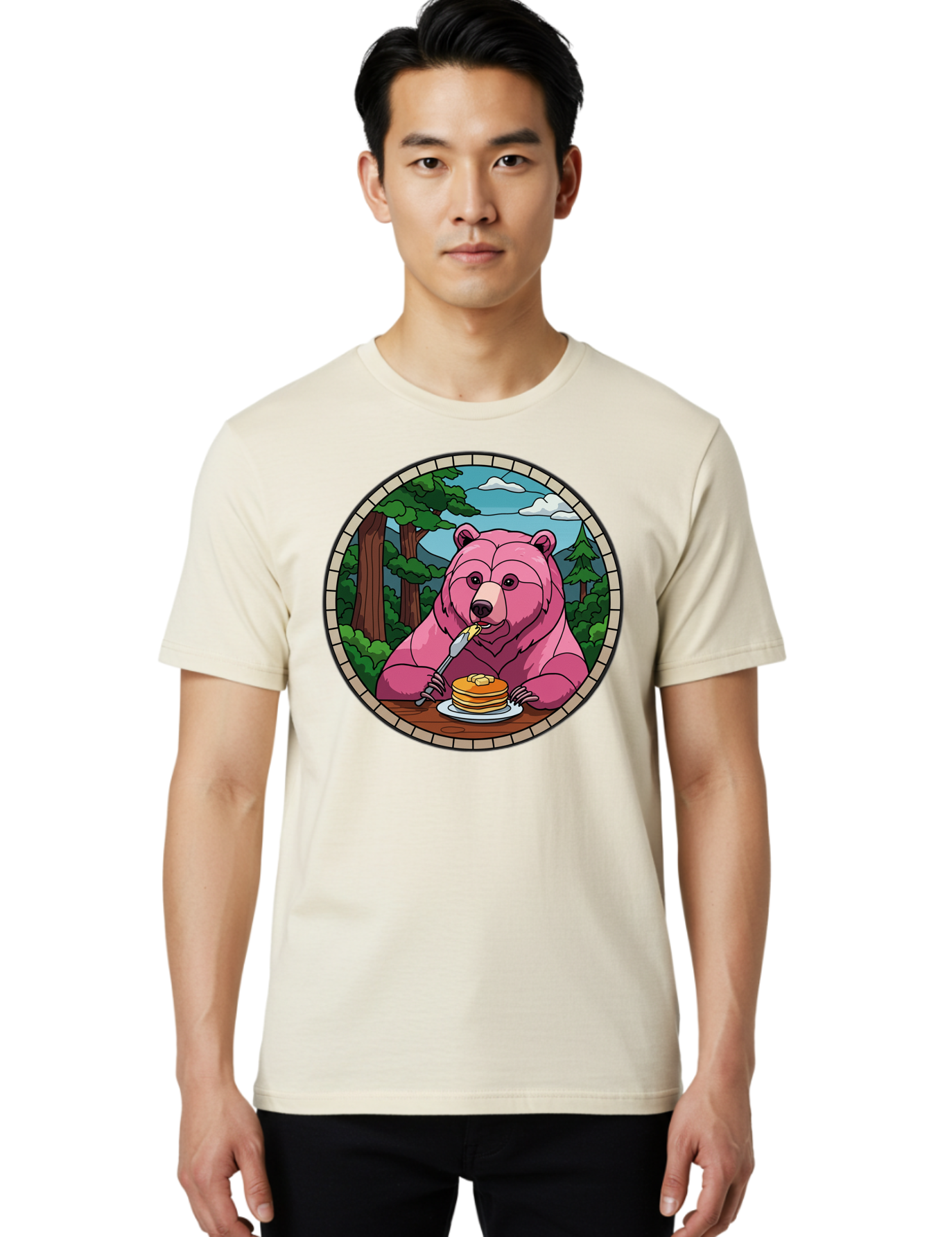 Pink-Bear-Eating-Pancakes Men'S Graphic Tee, 100% Cotton, Comfortable Casual Summer Wear, Machine Washable, Vintage Camera, Old Camera, Antique Camera, Black Camera, Classic Photography, Photography Equipment, Nostalgic Device, Film Camera, Bal078