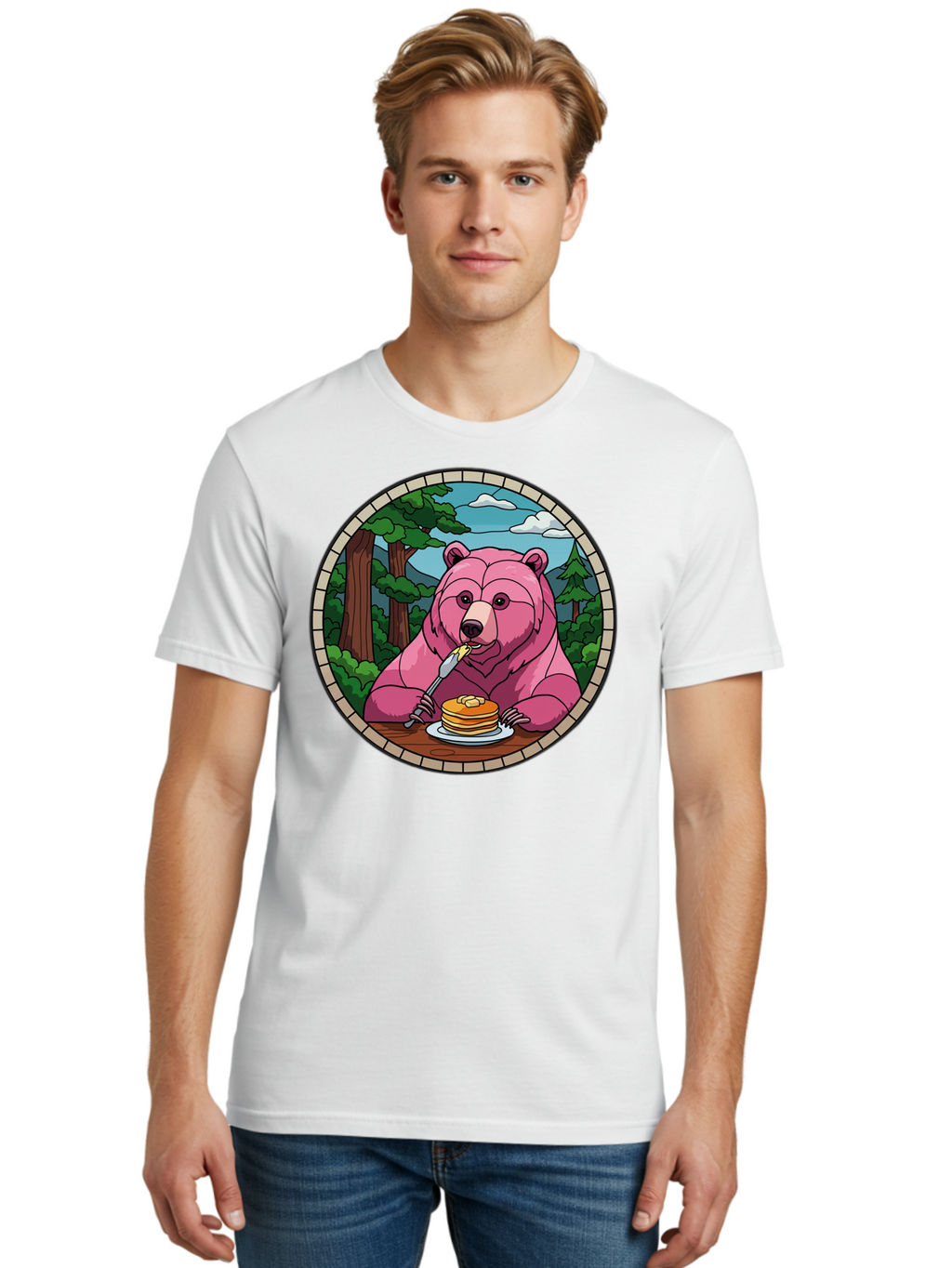 Pink-Bear-Eating-Pancakes Men'S Graphic Tee, 100% Cotton, Comfortable Casual Summer Wear, Machine Washable, Vintage Camera, Old Camera, Antique Camera, Black Camera, Classic Photography, Photography Equipment, Nostalgic Device, Film Camera, Bal078