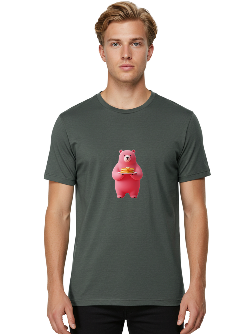 Pink-Bear-Holding-Pancakes Men'S Graphic Tee, 100% Cotton, Comfortable Casual Summer Wear, Machine Washable, Vintage Camera, Old Camera, Antique Camera, Black Camera, Classic Photography, Photography Equipment, Nostalgic Device, Film Camera, Bal079
