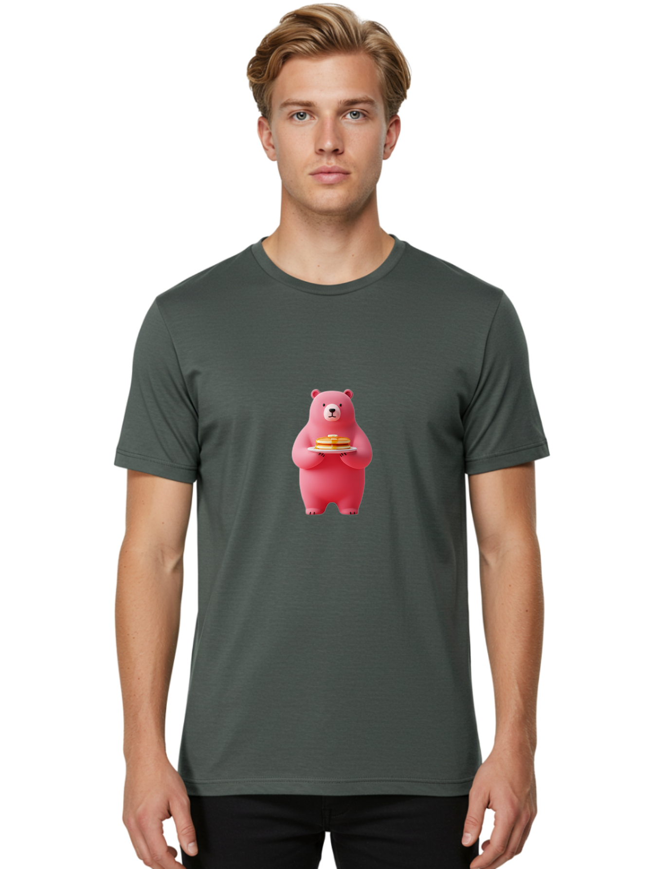 Pink-Bear-Holding-Pancakes Men'S Graphic Tee, 100% Cotton, Comfortable Casual Summer Wear, Machine Washable, Vintage Camera, Old Camera, Antique Camera, Black Camera, Classic Photography, Photography Equipment, Nostalgic Device, Film Camera, Bal079