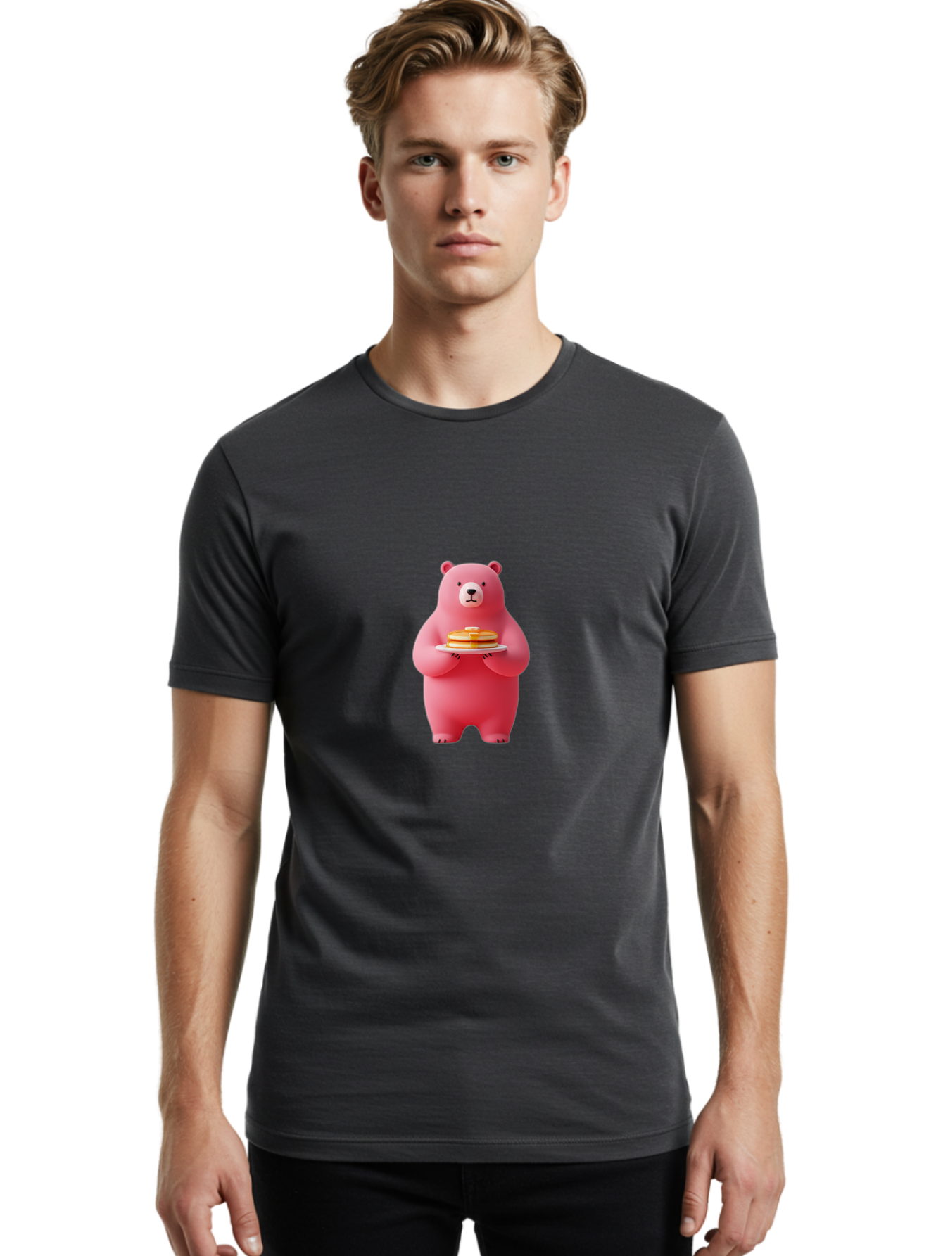 Pink-Bear-Holding-Pancakes Men'S Graphic Tee, 100% Cotton, Comfortable Casual Summer Wear, Machine Washable, Vintage Camera, Old Camera, Antique Camera, Black Camera, Classic Photography, Photography Equipment, Nostalgic Device, Film Camera, Bal079