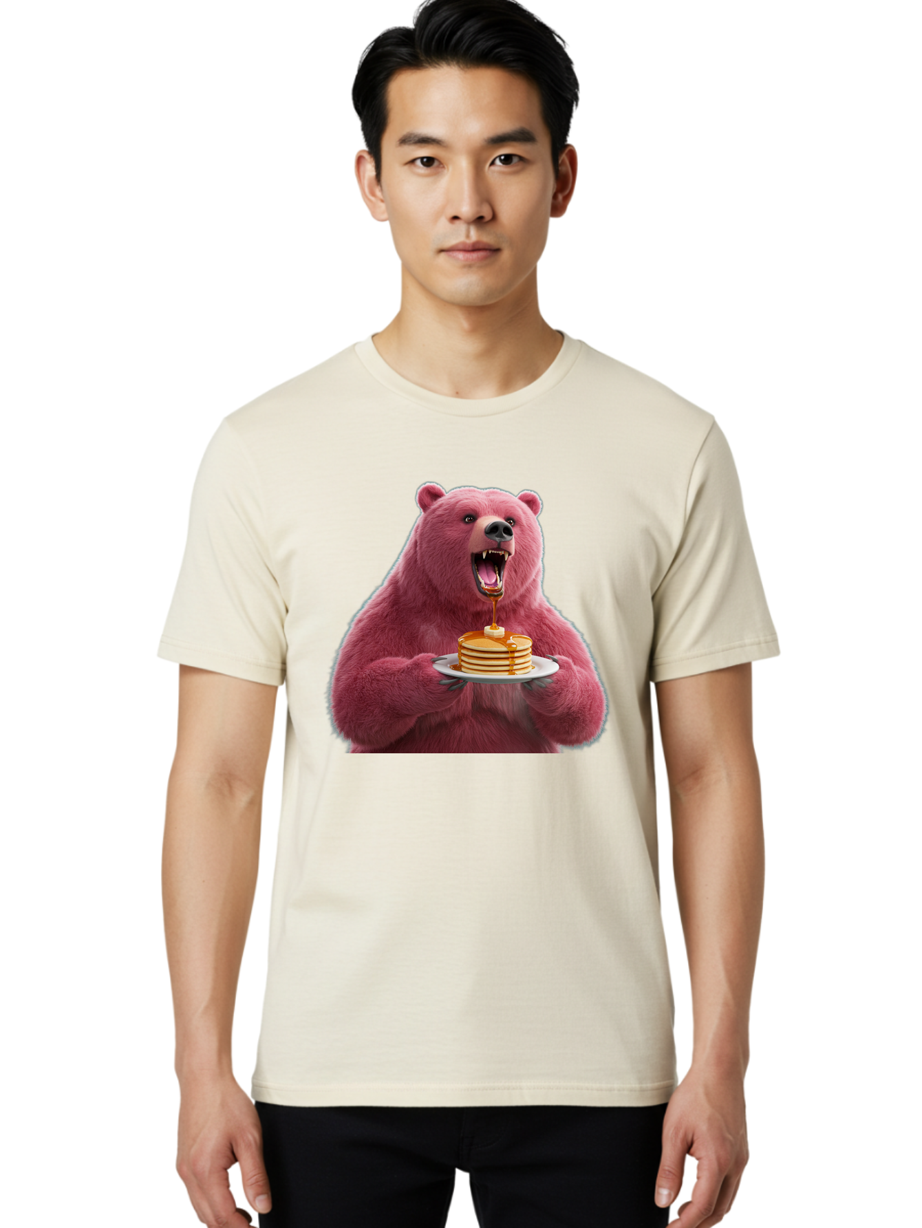 Pink-Bear-Pancakes-1 Men'S Graphic Tee, 100% Cotton, Comfortable Casual Summer Wear, Machine Washable, Vintage Camera, Old Camera, Antique Camera, Black Camera, Classic Photography, Photography Equipment, Nostalgic Device, Film Camera, Bal080