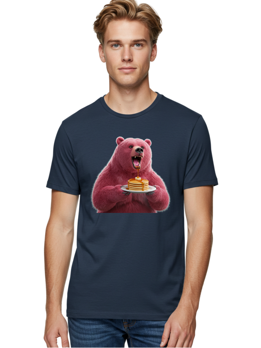 Pink-Bear-Pancakes-1 Men'S Graphic Tee, 100% Cotton, Comfortable Casual Summer Wear, Machine Washable, Vintage Camera, Old Camera, Antique Camera, Black Camera, Classic Photography, Photography Equipment, Nostalgic Device, Film Camera, Bal080