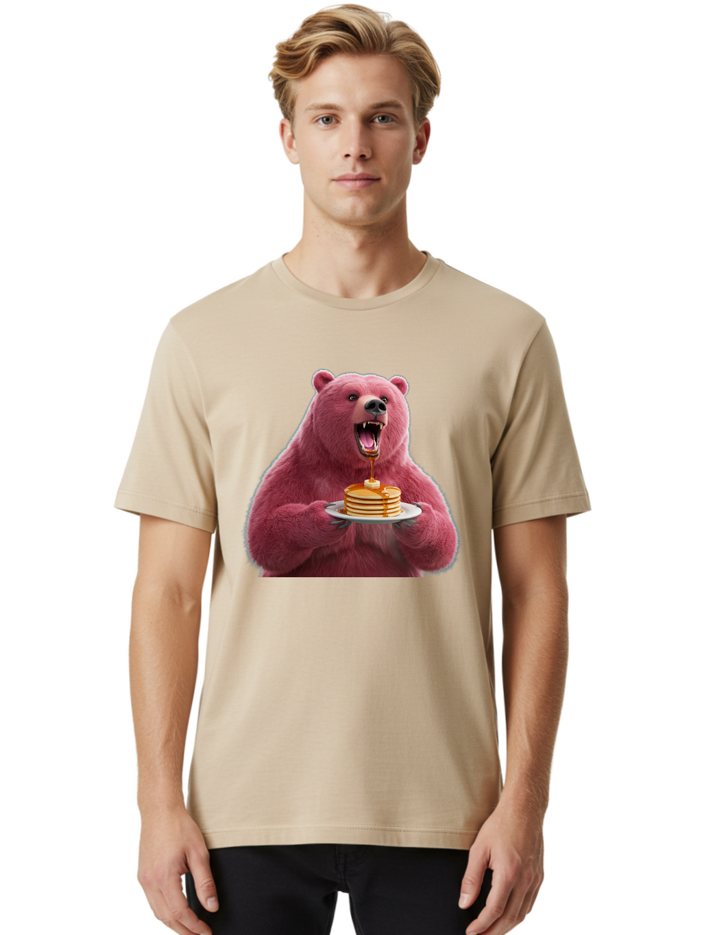 Pink-Bear-Pancakes-1 Men'S Graphic Tee, 100% Cotton, Comfortable Casual Summer Wear, Machine Washable, Vintage Camera, Old Camera, Antique Camera, Black Camera, Classic Photography, Photography Equipment, Nostalgic Device, Film Camera, Bal080