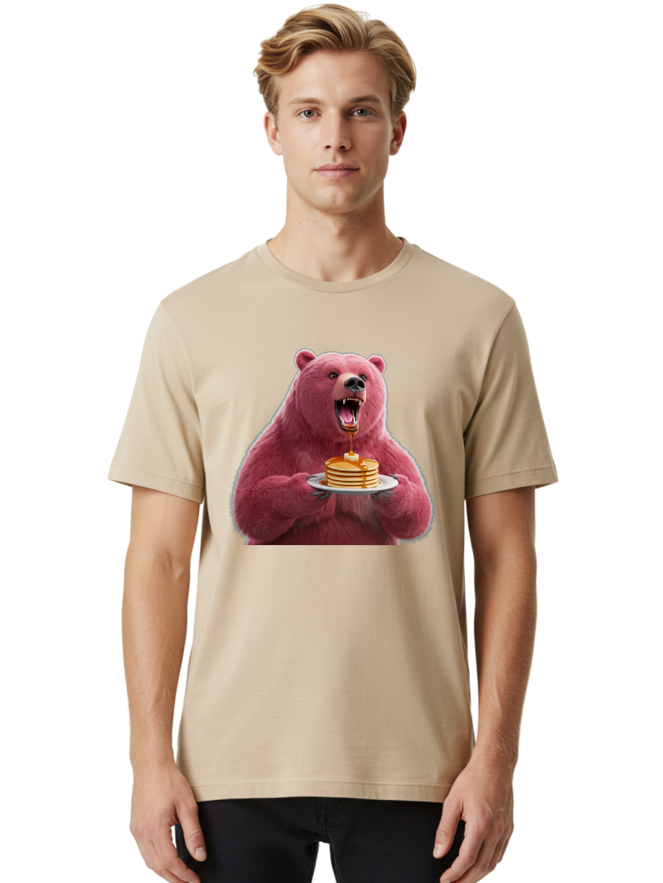 Pink-Bear-Pancakes-1 Men'S Graphic Tee, 100% Cotton, Comfortable Casual Summer Wear, Machine Washable, Vintage Camera, Old Camera, Antique Camera, Black Camera, Classic Photography, Photography Equipment, Nostalgic Device, Film Camera, Bal080