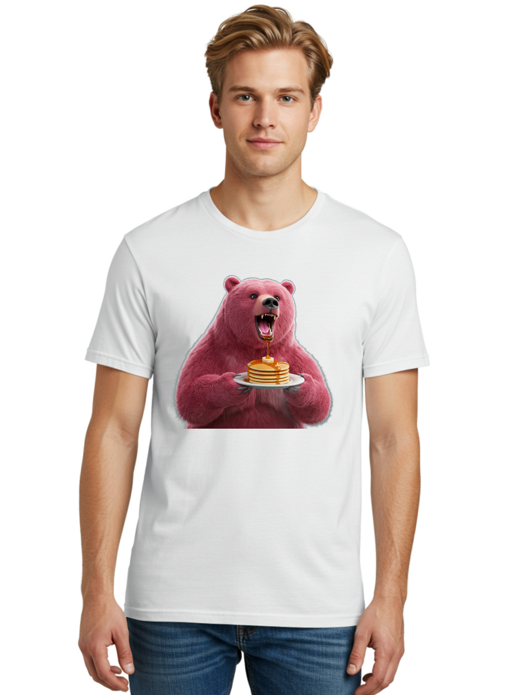 Pink-Bear-Pancakes-1 Men'S Graphic Tee, 100% Cotton, Comfortable Casual Summer Wear, Machine Washable, Vintage Camera, Old Camera, Antique Camera, Black Camera, Classic Photography, Photography Equipment, Nostalgic Device, Film Camera, Bal080