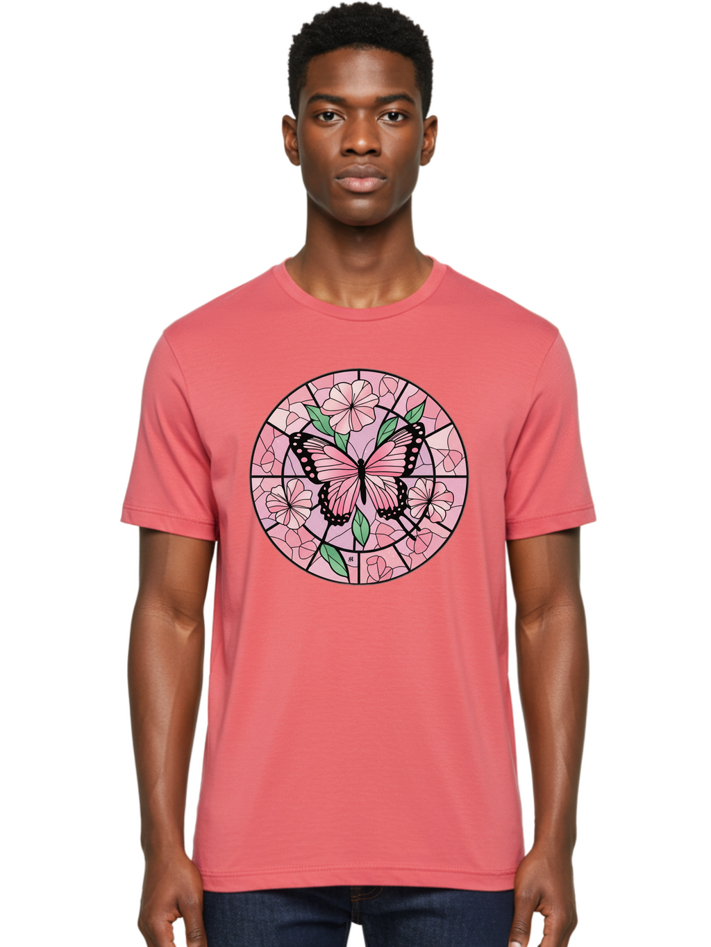 Pink-Butterfly-Stained-Glass Men'S Graphic Tee, 100% Cotton, Comfortable Casual Summer Wear, Machine Washable, Vintage Camera, Old Camera, Antique Camera, Black Camera, Classic Photography, Photography Equipment, Nostalgic Device, Film Camera, Bal088