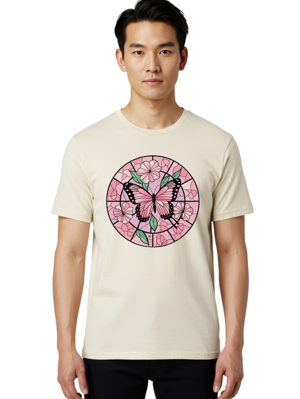 Pink-Butterfly-Stained-Glass Men'S Graphic Tee, 100% Cotton, Comfortable Casual Summer Wear, Machine Washable, Vintage Camera, Old Camera, Antique Camera, Black Camera, Classic Photography, Photography Equipment, Nostalgic Device, Film Camera, Bal088