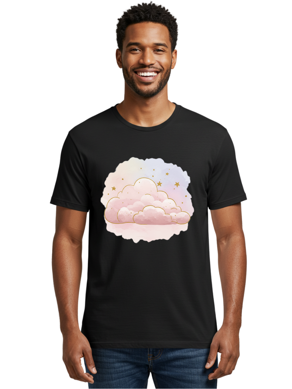Pink-Clouds-Stars Men'S Graphic Tee, 100% Cotton, Comfortable Casual Summer Wear, Machine Washable, Vintage Camera, Old Camera, Antique Camera, Black Camera, Classic Photography, Photography Equipment, Nostalgic Device, Film Camera, Camera Art Bal092