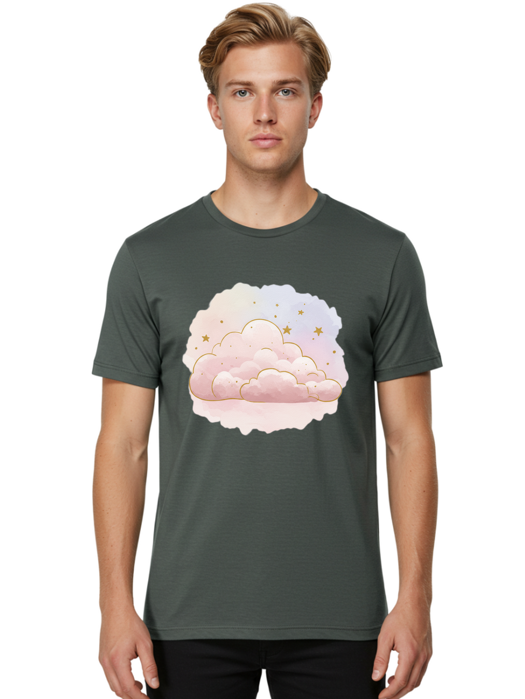 Pink-Clouds-Stars Men'S Graphic Tee, 100% Cotton, Comfortable Casual Summer Wear, Machine Washable, Vintage Camera, Old Camera, Antique Camera, Black Camera, Classic Photography, Photography Equipment, Nostalgic Device, Film Camera, Camera Art Bal092