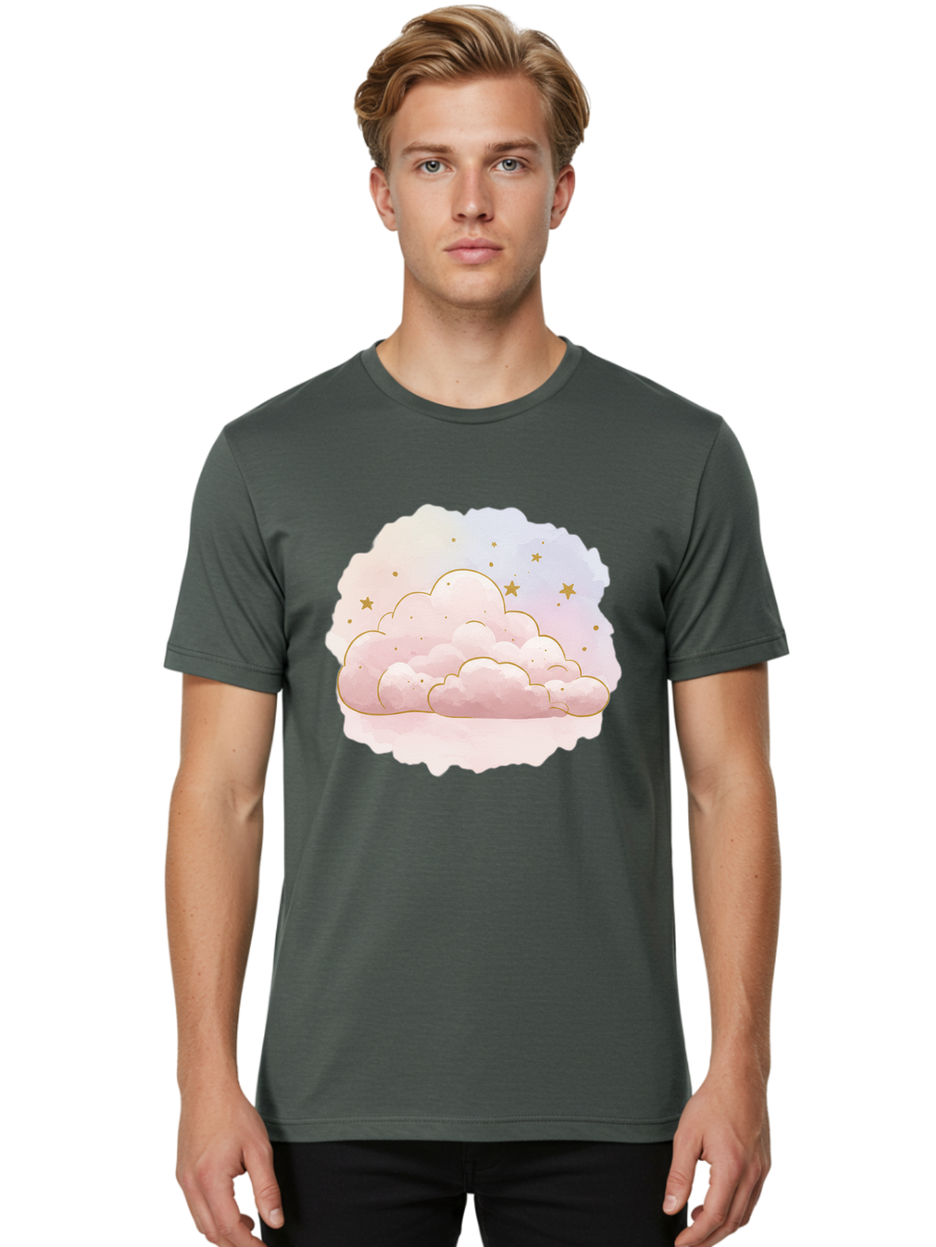 Pink-Clouds-Stars Men'S Graphic Tee, 100% Cotton, Comfortable Casual Summer Wear, Machine Washable, Vintage Camera, Old Camera, Antique Camera, Black Camera, Classic Photography, Photography Equipment, Nostalgic Device, Film Camera, Camera Art Bal092