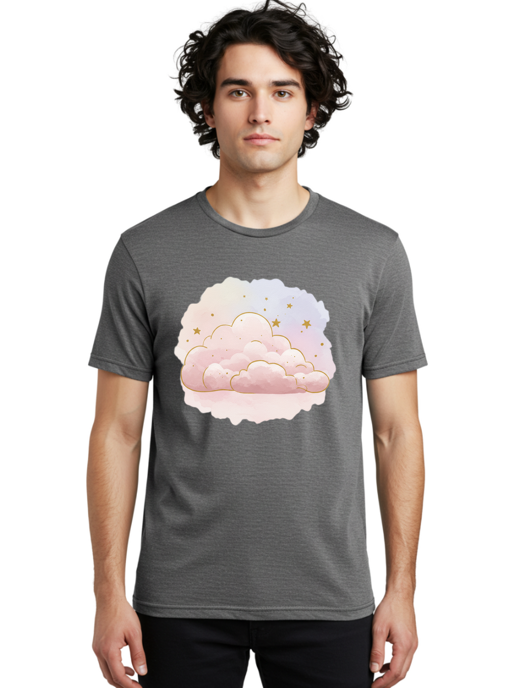 Pink-Clouds-Stars Men'S Graphic Tee, 100% Cotton, Comfortable Casual Summer Wear, Machine Washable, Vintage Camera, Old Camera, Antique Camera, Black Camera, Classic Photography, Photography Equipment, Nostalgic Device, Film Camera, Camera Art Bal092