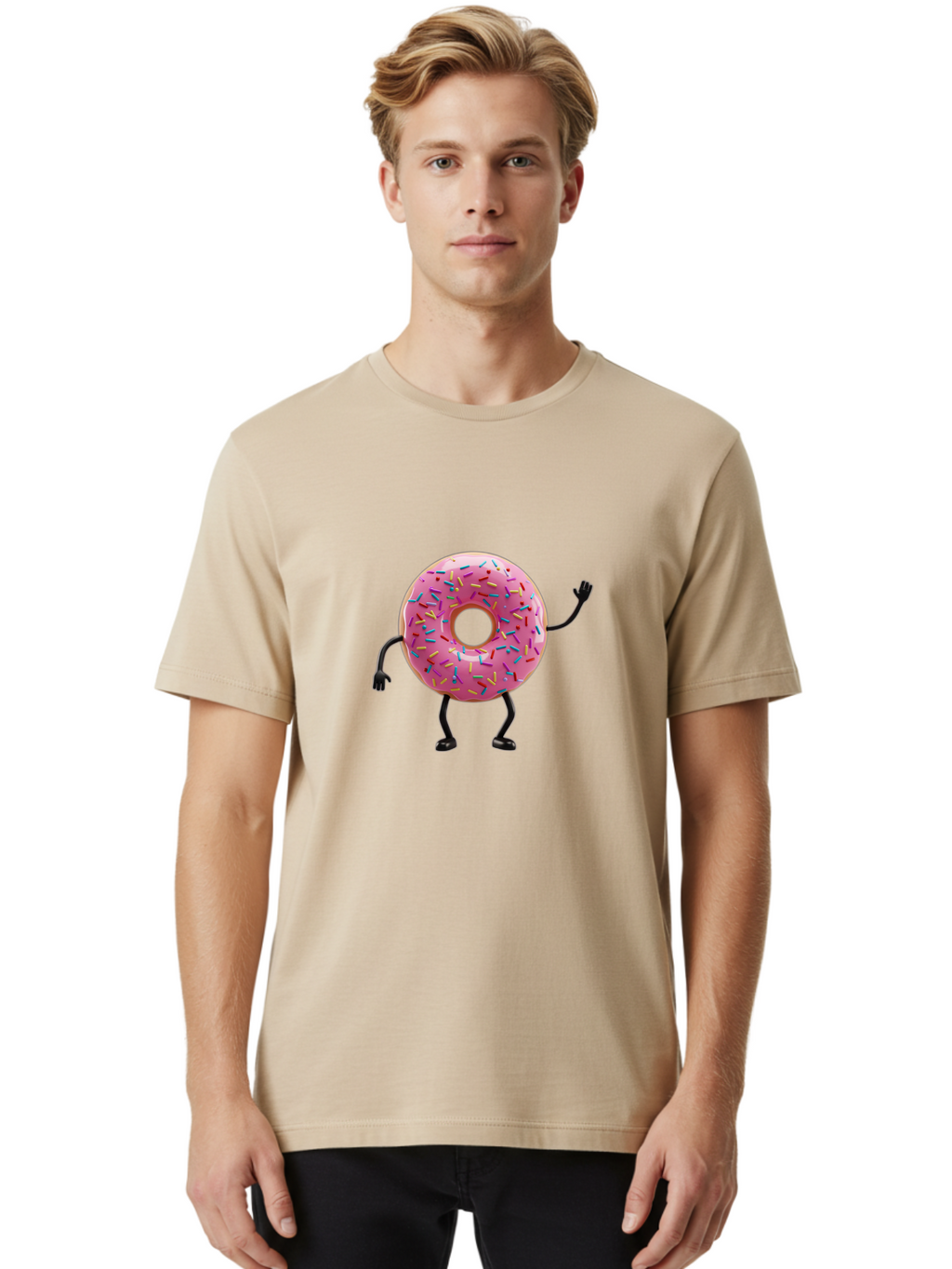 Pink-Donut-Character Men'S Graphic Tee, 100% Cotton, Comfortable Casual Summer Wear, Machine Washable, Vintage Camera, Old Camera, Antique Camera, Black Camera, Classic Photography, Photography Equipment, Nostalgic Device, Film Camera, Bal098