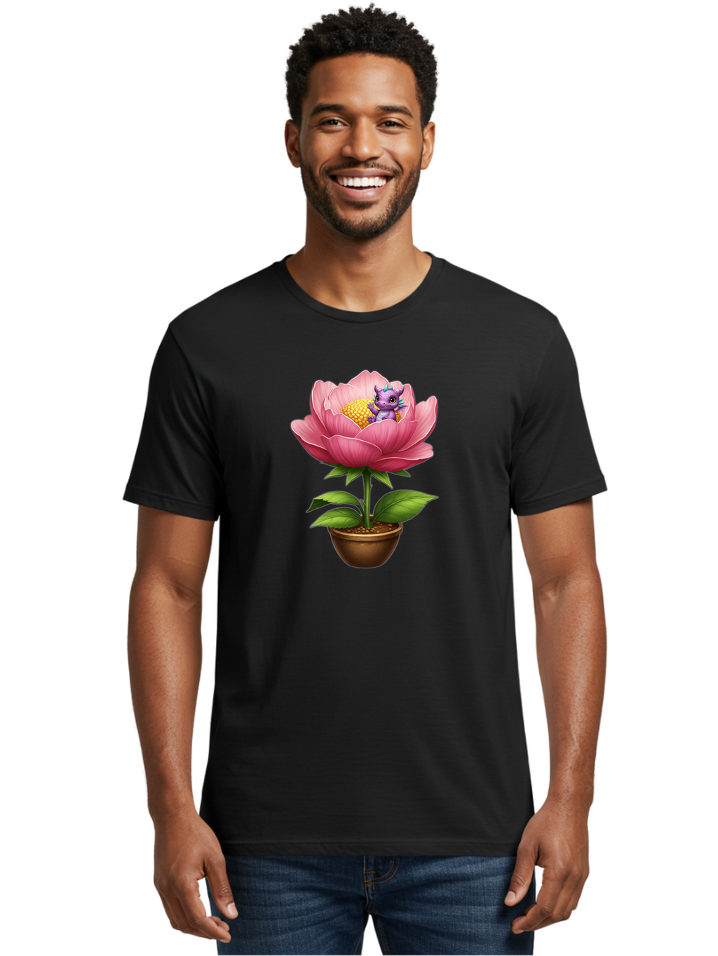 Pink-Flower-With-Purple-Dragon Men'S Graphic Tee, 100% Cotton, Comfortable Casual Summer Wear, Machine Washable, Vintage Camera, Old Camera, Antique Camera, Black Camera, Classic Photography, Photography Equipment, Nostalgic Device, Bal125