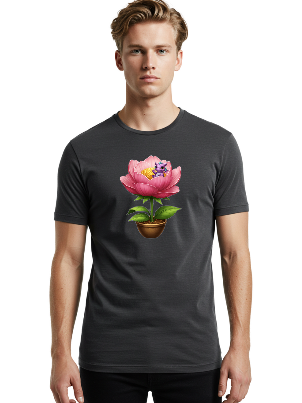 Pink-Flower-With-Purple-Dragon Men'S Graphic Tee, 100% Cotton, Comfortable Casual Summer Wear, Machine Washable, Vintage Camera, Old Camera, Antique Camera, Black Camera, Classic Photography, Photography Equipment, Nostalgic Device, Bal125