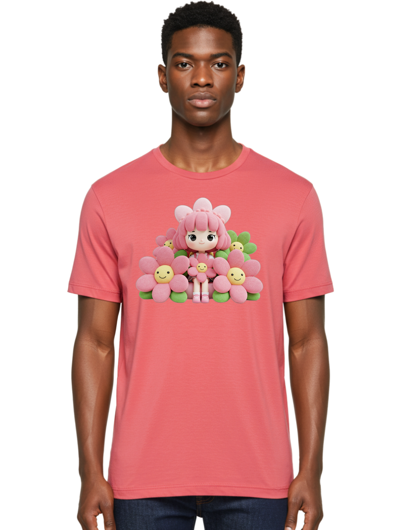 Pink-Haired-Doll-In-Flowers Men'S Graphic Tee, 100% Cotton, Comfortable Casual Summer Wear, Machine Washable, Vintage Camera, Old Camera, Antique Camera, Black Camera, Classic Photography, Photography Equipment, Nostalgic Device, Film Camera, Bal130