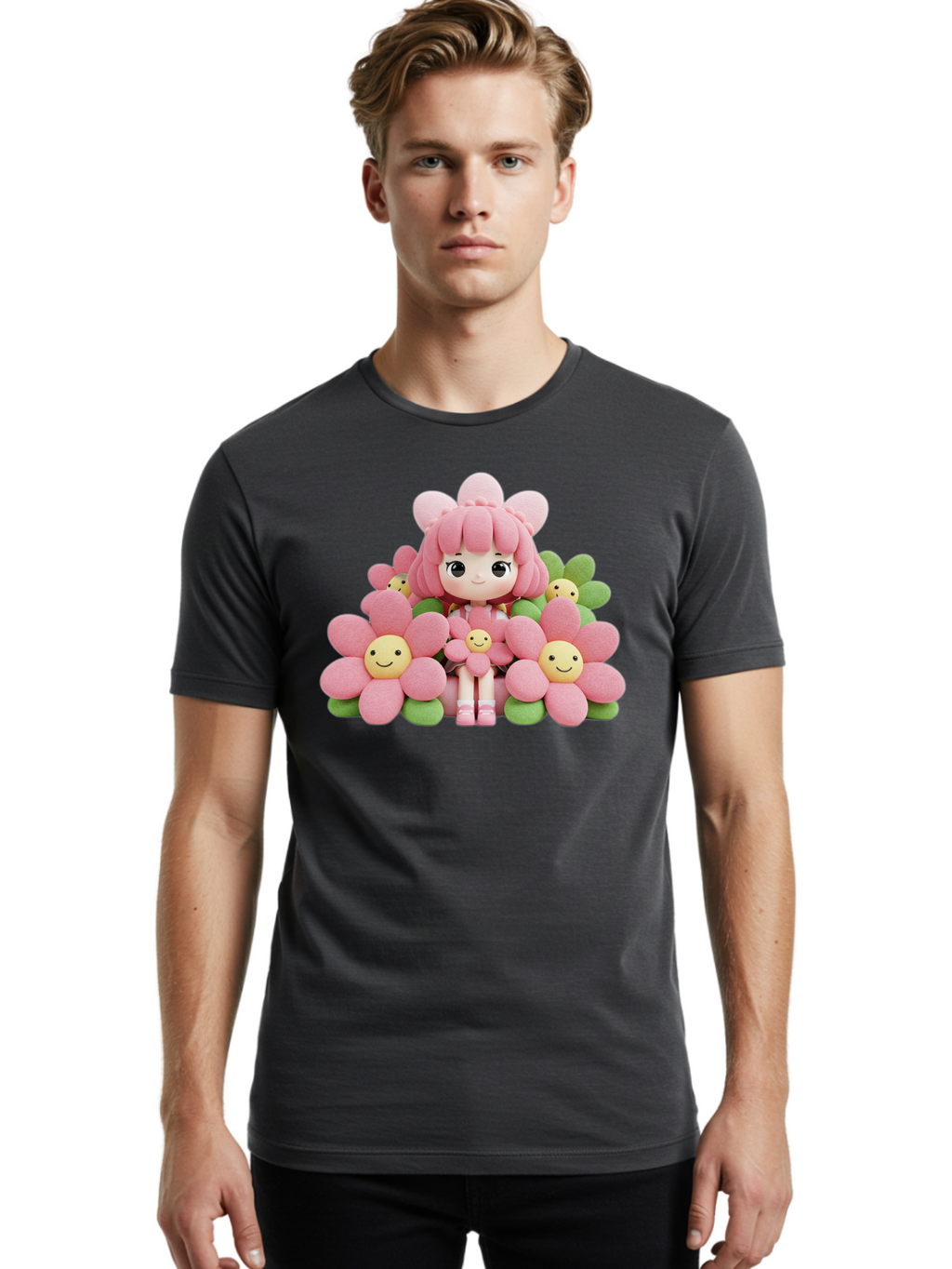 Pink-Haired-Doll-In-Flowers Men'S Graphic Tee, 100% Cotton, Comfortable Casual Summer Wear, Machine Washable, Vintage Camera, Old Camera, Antique Camera, Black Camera, Classic Photography, Photography Equipment, Nostalgic Device, Film Camera, Bal130