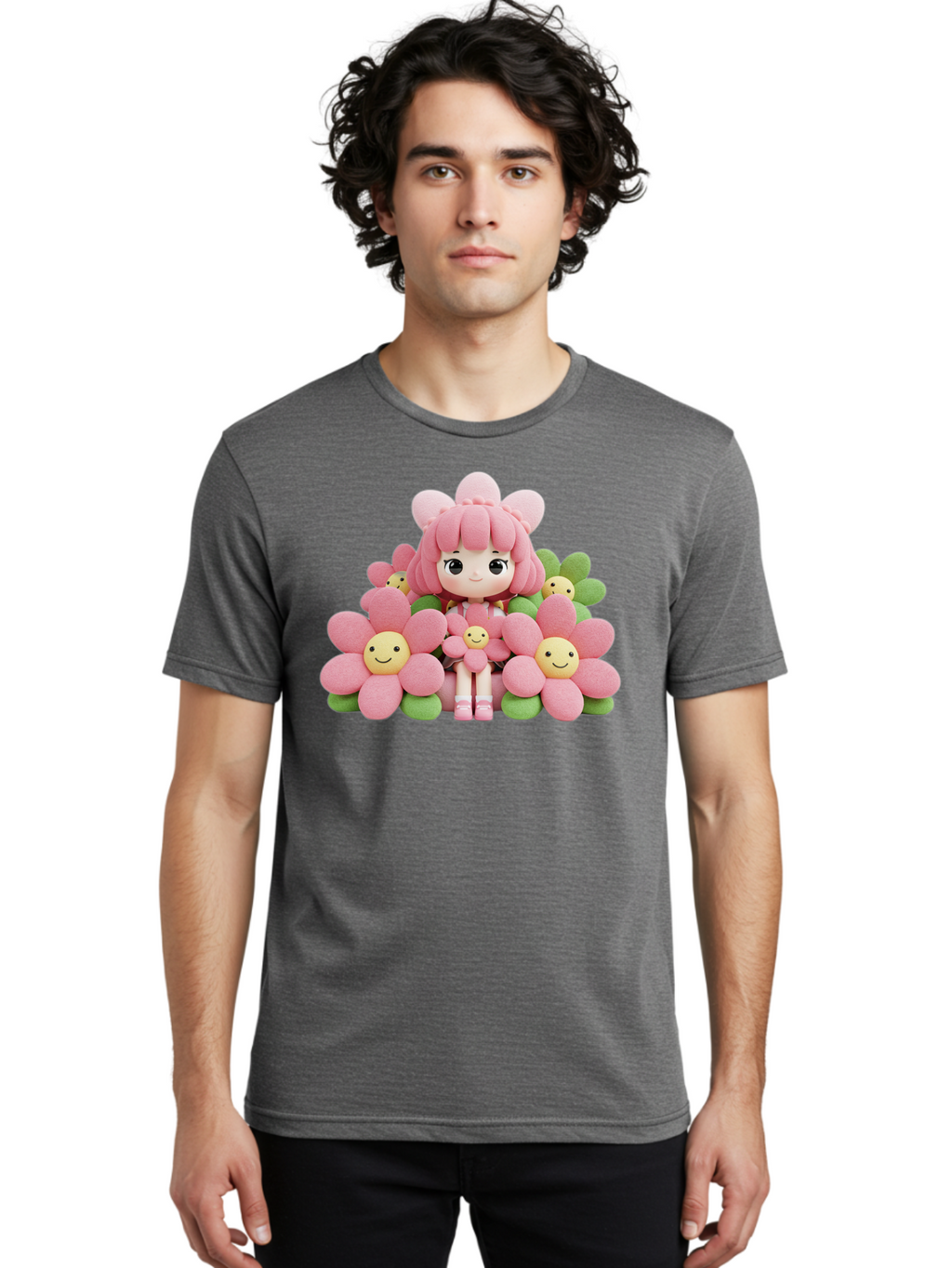 Pink-Haired-Doll-In-Flowers Men'S Graphic Tee, 100% Cotton, Comfortable Casual Summer Wear, Machine Washable, Vintage Camera, Old Camera, Antique Camera, Black Camera, Classic Photography, Photography Equipment, Nostalgic Device, Film Camera, Bal130