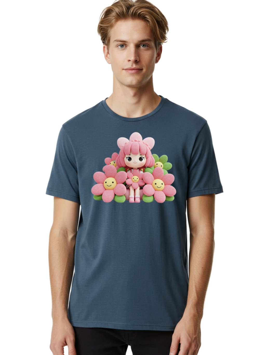 Pink-Haired-Doll-In-Flowers Men'S Graphic Tee, 100% Cotton, Comfortable Casual Summer Wear, Machine Washable, Vintage Camera, Old Camera, Antique Camera, Black Camera, Classic Photography, Photography Equipment, Nostalgic Device, Film Camera, Bal130