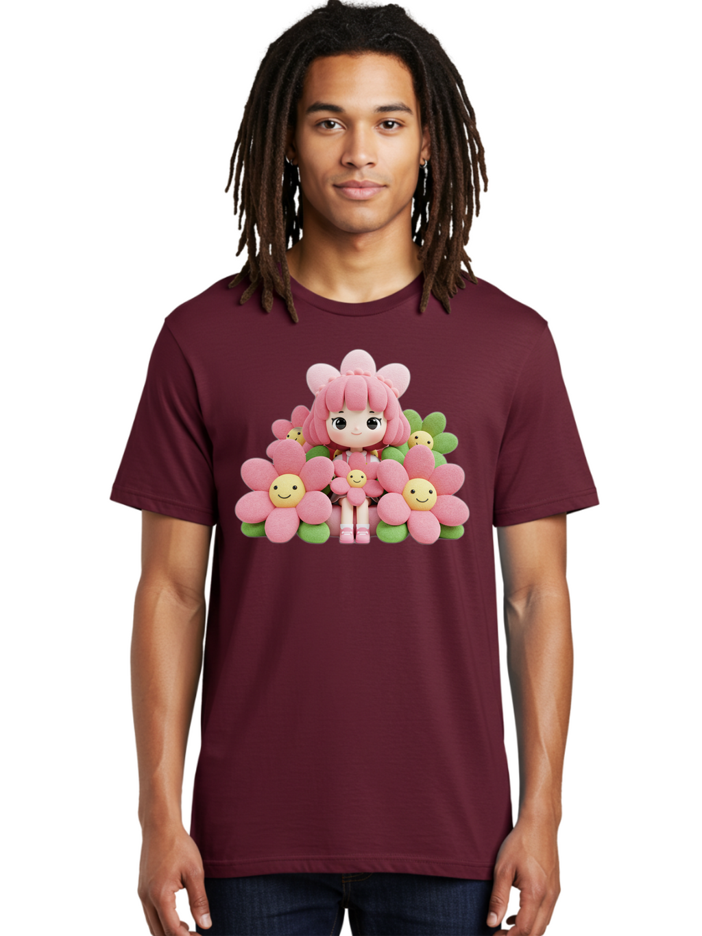 Pink-Haired-Doll-In-Flowers Men'S Graphic Tee, 100% Cotton, Comfortable Casual Summer Wear, Machine Washable, Vintage Camera, Old Camera, Antique Camera, Black Camera, Classic Photography, Photography Equipment, Nostalgic Device, Film Camera, Bal130