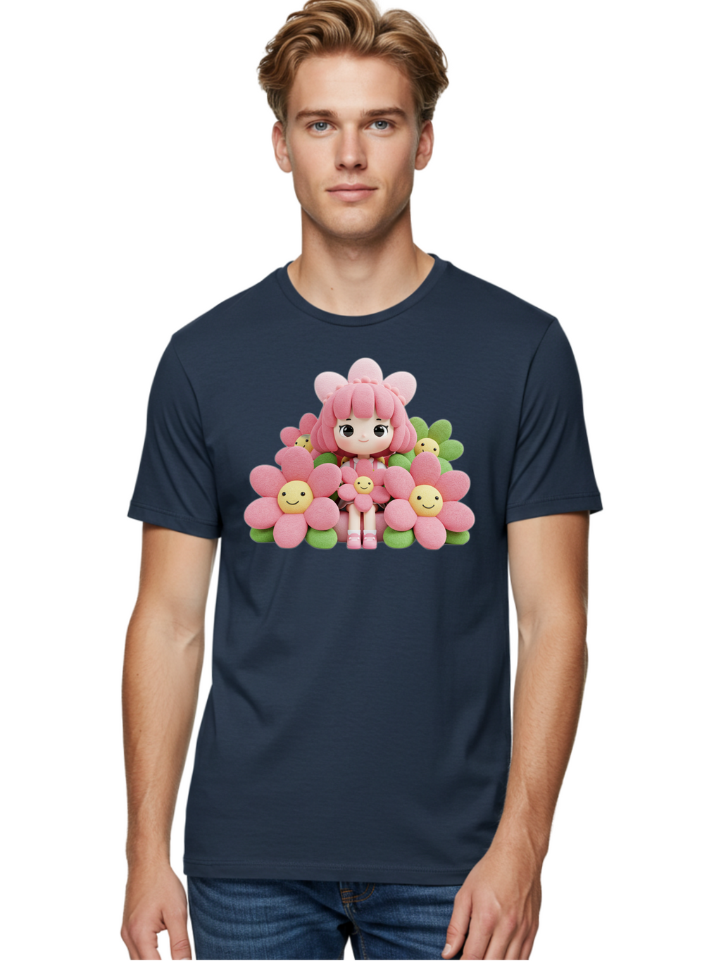 Pink-Haired-Doll-In-Flowers Men'S Graphic Tee, 100% Cotton, Comfortable Casual Summer Wear, Machine Washable, Vintage Camera, Old Camera, Antique Camera, Black Camera, Classic Photography, Photography Equipment, Nostalgic Device, Film Camera, Bal130