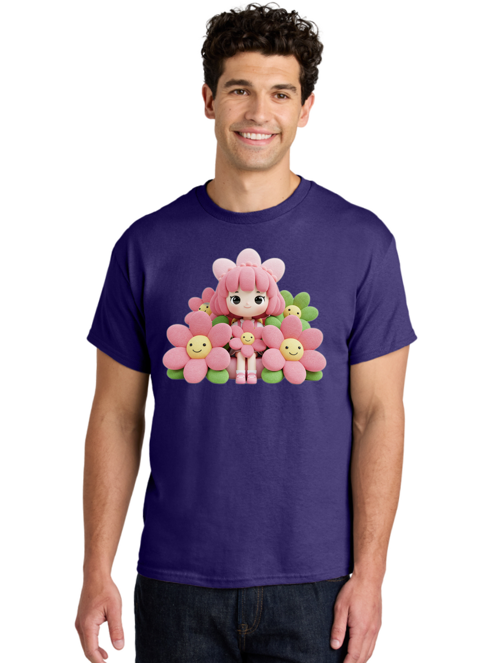 Pink-Haired-Doll-In-Flowers Men'S Graphic Tee, 100% Cotton, Comfortable Casual Summer Wear, Machine Washable, Vintage Camera, Old Camera, Antique Camera, Black Camera, Classic Photography, Photography Equipment, Nostalgic Device, Film Camera, Bal130