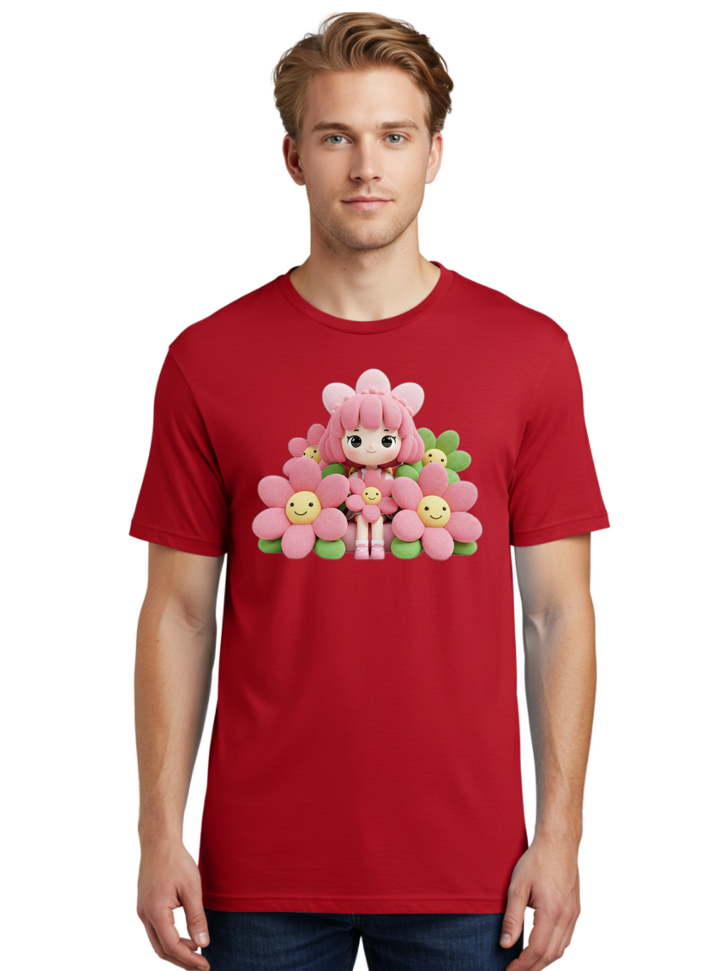 Pink-Haired-Doll-In-Flowers Men'S Graphic Tee, 100% Cotton, Comfortable Casual Summer Wear, Machine Washable, Vintage Camera, Old Camera, Antique Camera, Black Camera, Classic Photography, Photography Equipment, Nostalgic Device, Film Camera, Bal130