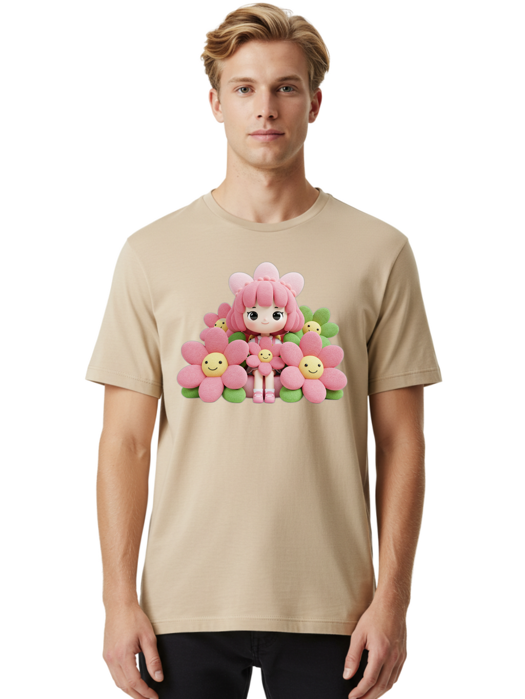 Pink-Haired-Doll-In-Flowers Men'S Graphic Tee, 100% Cotton, Comfortable Casual Summer Wear, Machine Washable, Vintage Camera, Old Camera, Antique Camera, Black Camera, Classic Photography, Photography Equipment, Nostalgic Device, Film Camera, Bal130