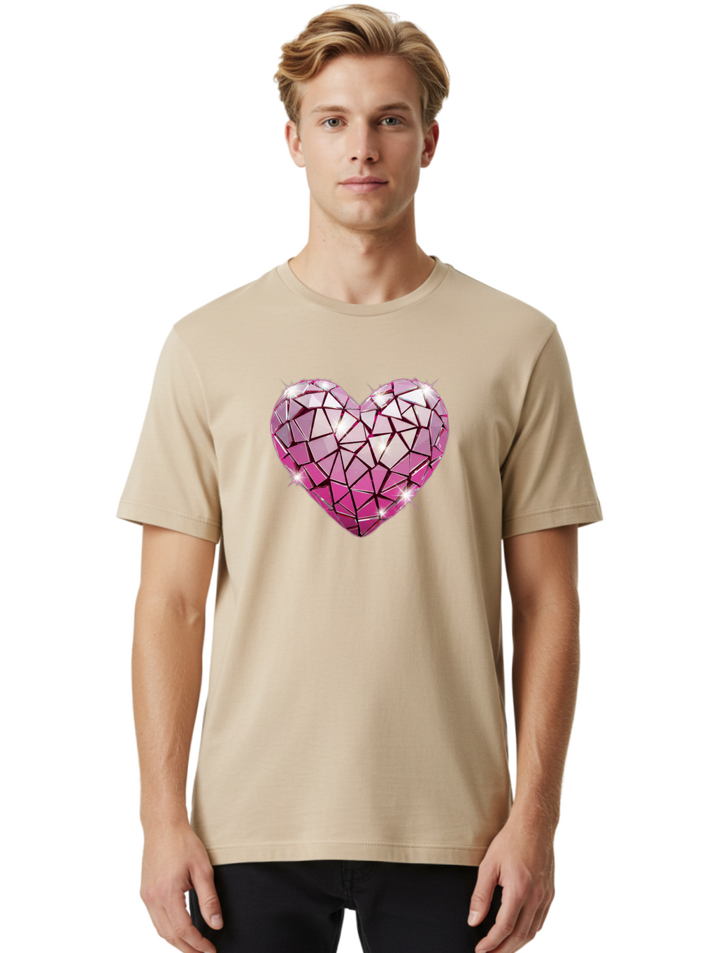 Pink-Mosaic-Heart Men'S Graphic Tee, 100% Cotton, Comfortable Casual Summer Wear, Machine Washable, Vintage Camera, Old Camera, Antique Camera, Black Camera, Classic Photography, Photography Equipment, Nostalgic Device, Film Camera, Camera Art Bal134