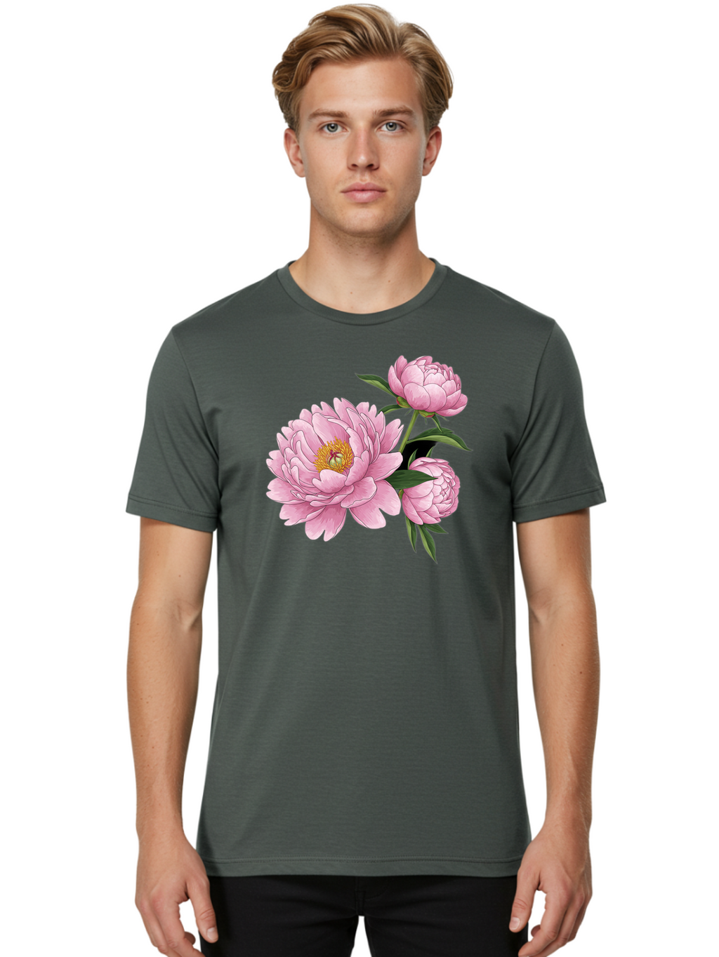 Pink-Peonies-1 Men'S Graphic Tee, 100% Cotton, Comfortable Casual Summer Wear, Machine Washable, Vintage Camera, Old Camera, Antique Camera, Black Camera, Classic Photography, Photography Equipment, Nostalgic Device, Film Camera, Camera Art Bal135