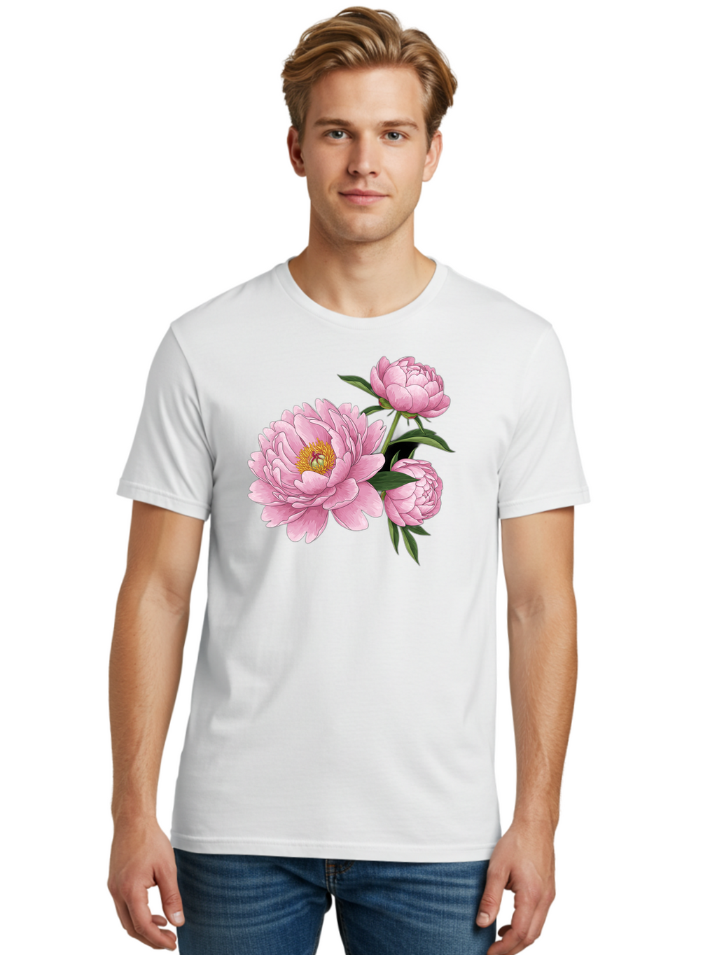 Pink-Peonies-1 Men'S Graphic Tee, 100% Cotton, Comfortable Casual Summer Wear, Machine Washable, Vintage Camera, Old Camera, Antique Camera, Black Camera, Classic Photography, Photography Equipment, Nostalgic Device, Film Camera, Camera Art Bal135
