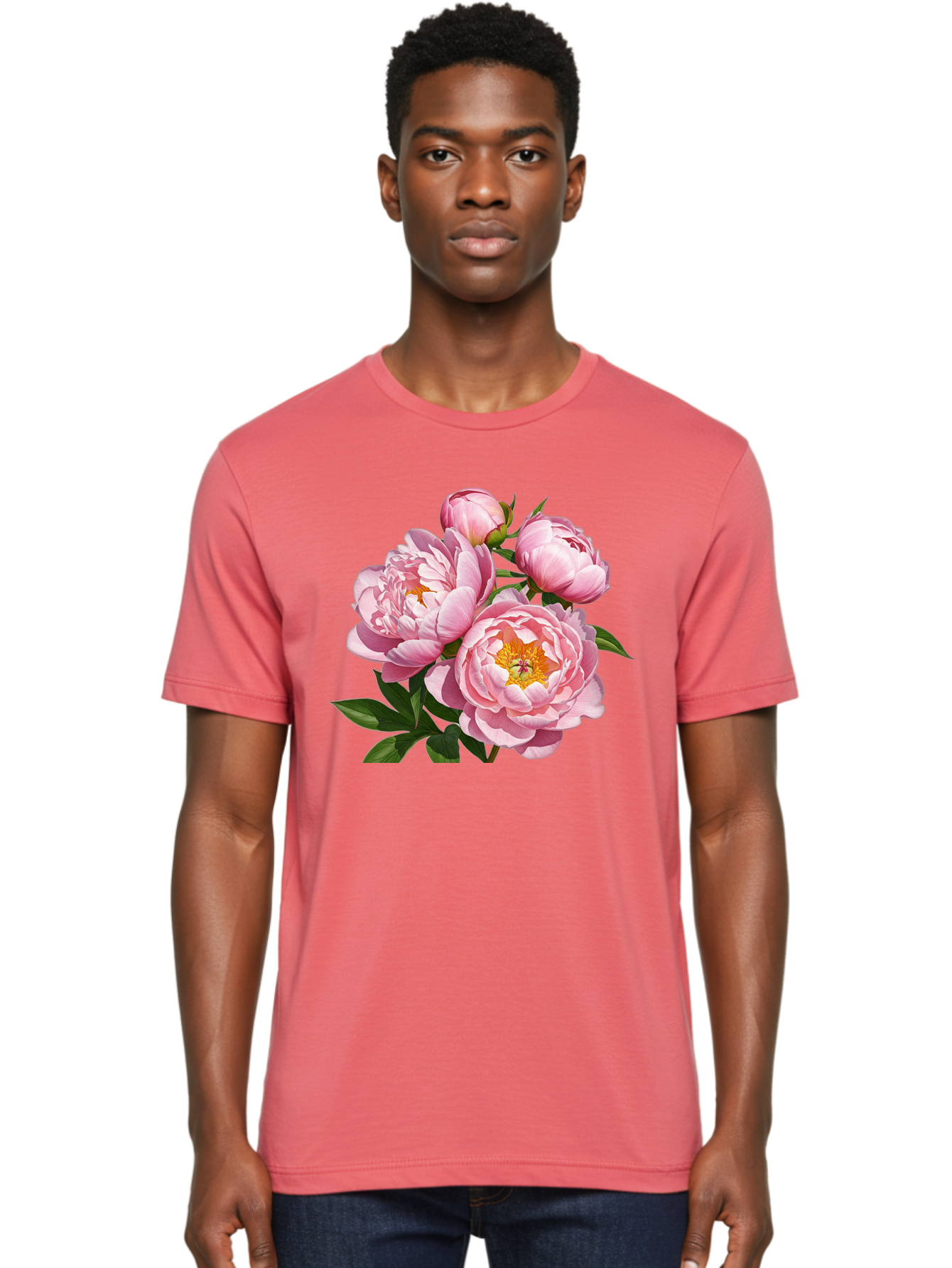 Pink-Peonies-2 Men'S Graphic Tee, 100% Cotton, Comfortable Casual Summer Wear, Machine Washable, Vintage Camera, Old Camera, Antique Camera, Black Camera, Classic Photography, Photography Equipment, Nostalgic Device, Film Camera, Camera Art Bal136