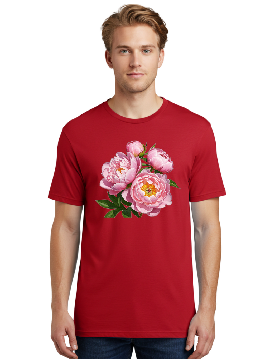 Pink-Peonies-2 Men'S Graphic Tee, 100% Cotton, Comfortable Casual Summer Wear, Machine Washable, Vintage Camera, Old Camera, Antique Camera, Black Camera, Classic Photography, Photography Equipment, Nostalgic Device, Film Camera, Camera Art Bal136