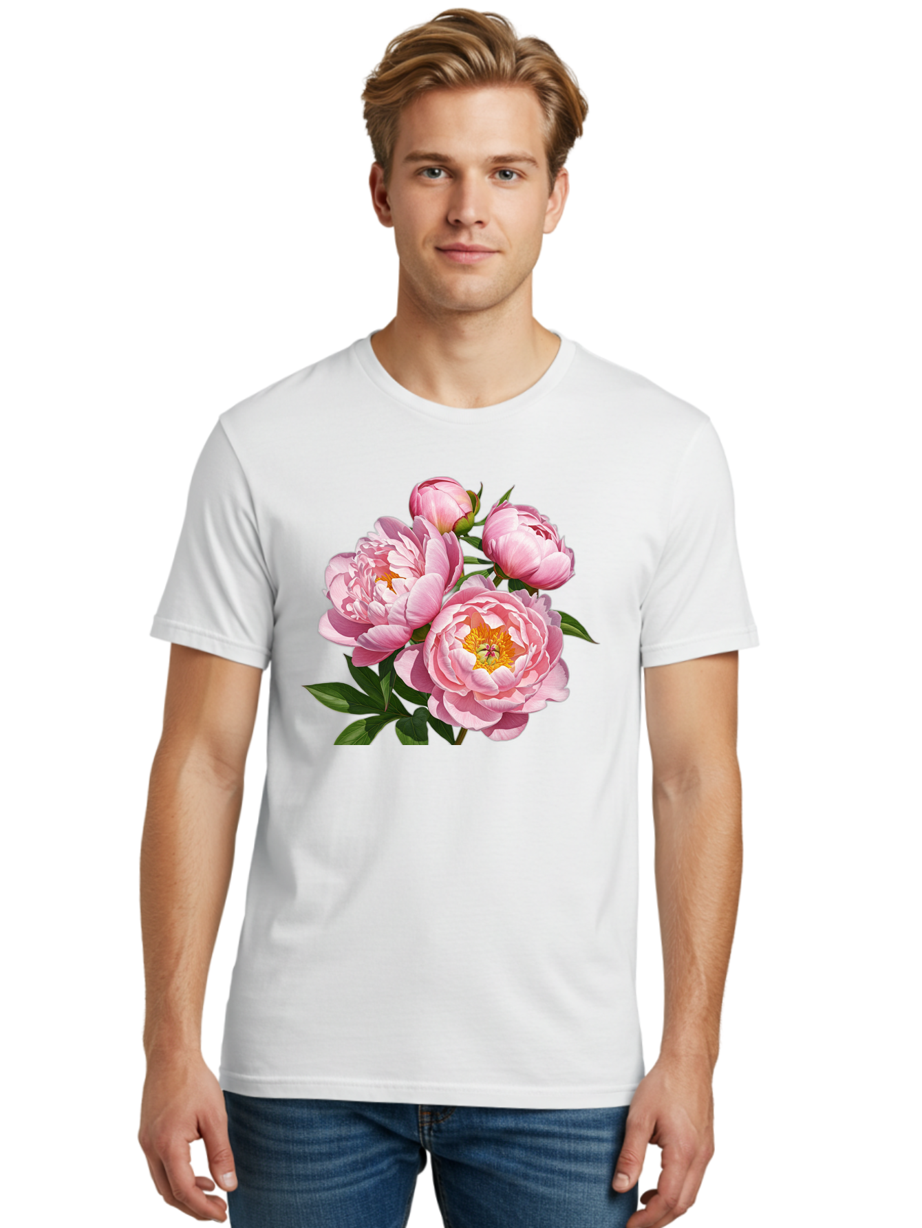 Pink-Peonies-2 Men'S Graphic Tee, 100% Cotton, Comfortable Casual Summer Wear, Machine Washable, Vintage Camera, Old Camera, Antique Camera, Black Camera, Classic Photography, Photography Equipment, Nostalgic Device, Film Camera, Camera Art Bal136