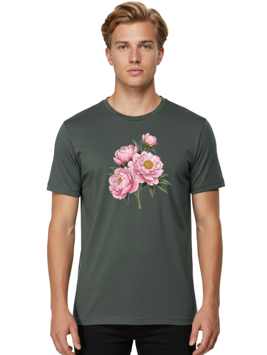 Pink-Peonies-3 Men'S Graphic Tee, 100% Cotton, Comfortable Casual Summer Wear, Machine Washable, Vintage Camera, Old Camera, Antique Camera, Black Camera, Classic Photography, Photography Equipment, Nostalgic Device, Film Camera, Camera Art Bal137
