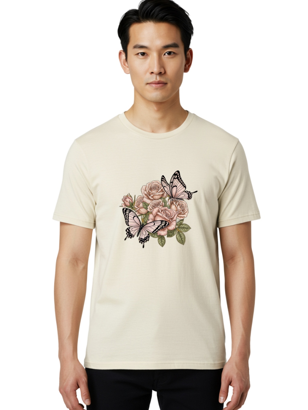 Pink-Roses-And-Butterflies Men'S Graphic Tee, 100% Cotton, Comfortable Casual Summer Wear, Machine Washable, Vintage Camera, Old Camera, Antique Camera, Black Camera, Classic Photography, Photography Equipment, Nostalgic Device, Film Camera, Bal145